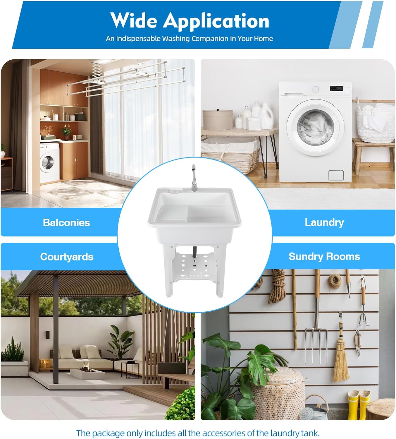 Freestanding Utility Sink Plastic Laundry Tub Sink with Storage Shelf Indoor Outdoor Slop Sink Wash Station for Bathroom Laundry Washing Room (White, 31.5 * 22.05 * 31.5in)
