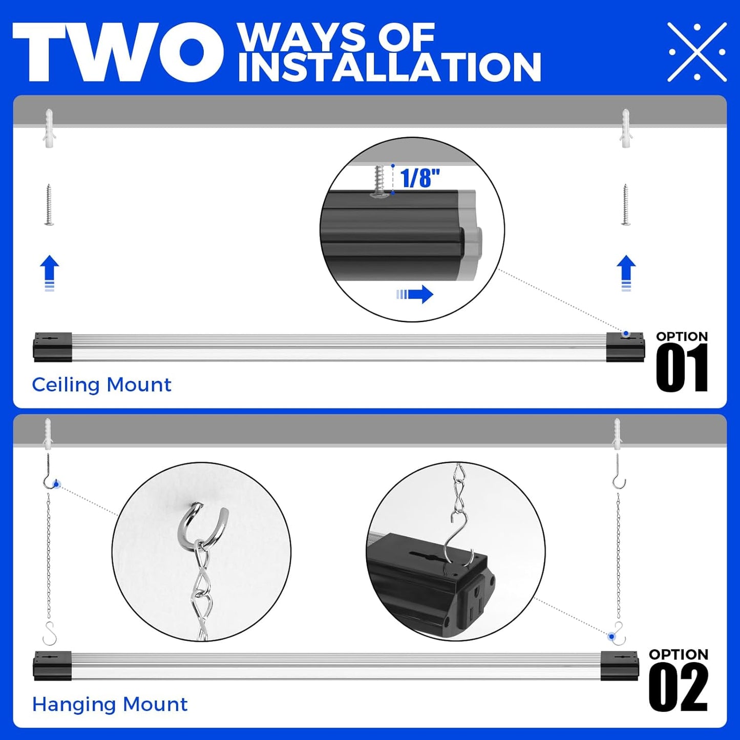 Barrina BS84 LED Shop Lights for Workshop 4FT, 84W, 10000LM, 6500K Linkable Light Fixture for Garage, Basement, Hanging or Flush Mount, ETL, 4 Packs