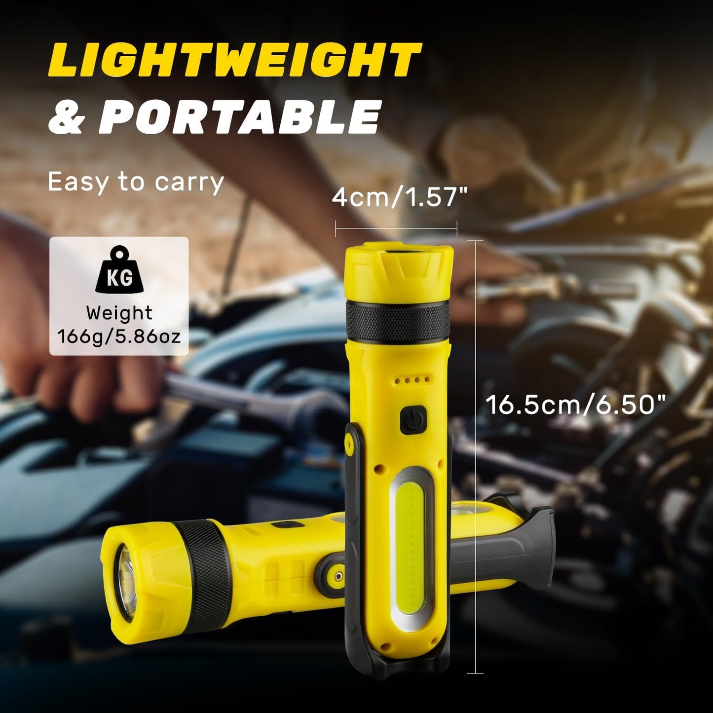 LED Rechargeable Work Light with Magnetic Base, 1800mAh Magnetic Flashlight with 300° Rotation, 3 Modes Portable Mechanic Light for Car Repair Camping Emergency (2 Pack)