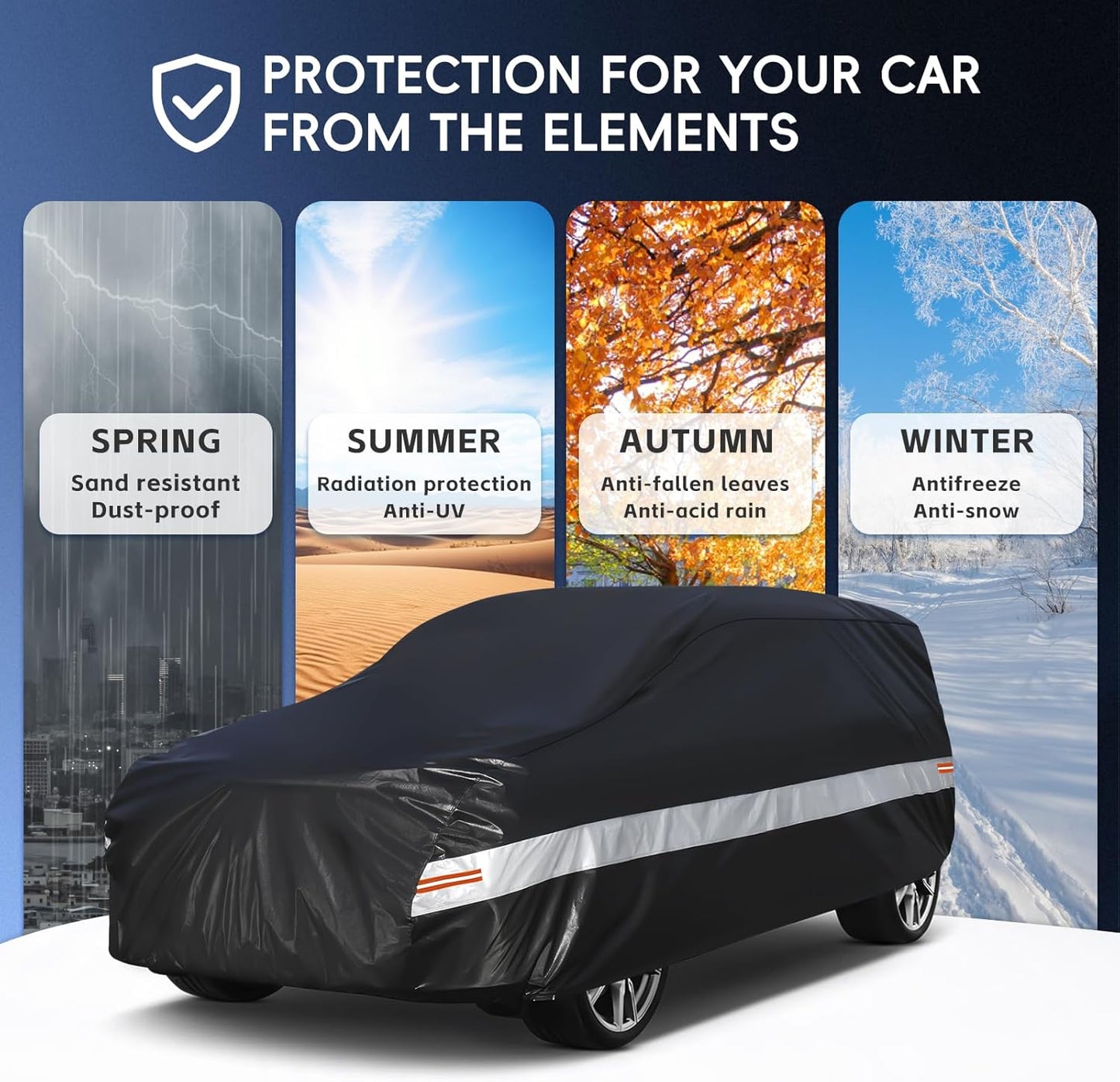 10 Layers SUV Car Cover Custom Fit for GMC Yukon (2006-2024) Waterproof All Weather for Automobiles, Outdoor Full Cover Sun UV Rain Protection with Zipper Cotton.Black