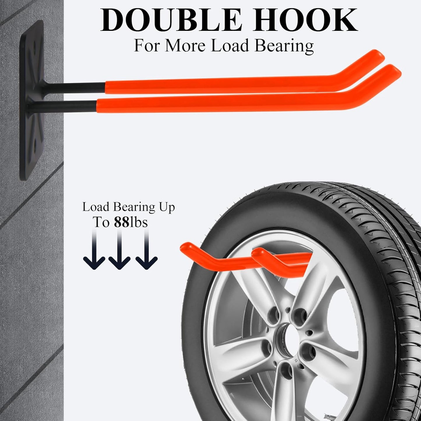 Steel Garage Storage Hooks Wall Tool Organizer, 10 Inch Garage Hook Heavy Duty Utility Storage Hangers Orange for Ladders, Chairs, Garden Tools, Set of 4