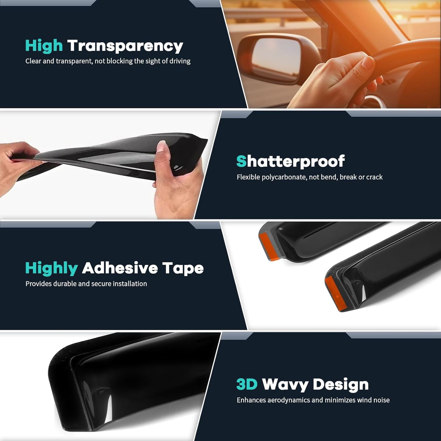 4PCS in Channel Rain Guards Fit for 2022 2023 2024 2025 Toyota Tundra Crew Max, Durable Side Wind Deflectors, Vent Window Visors Shades Shield