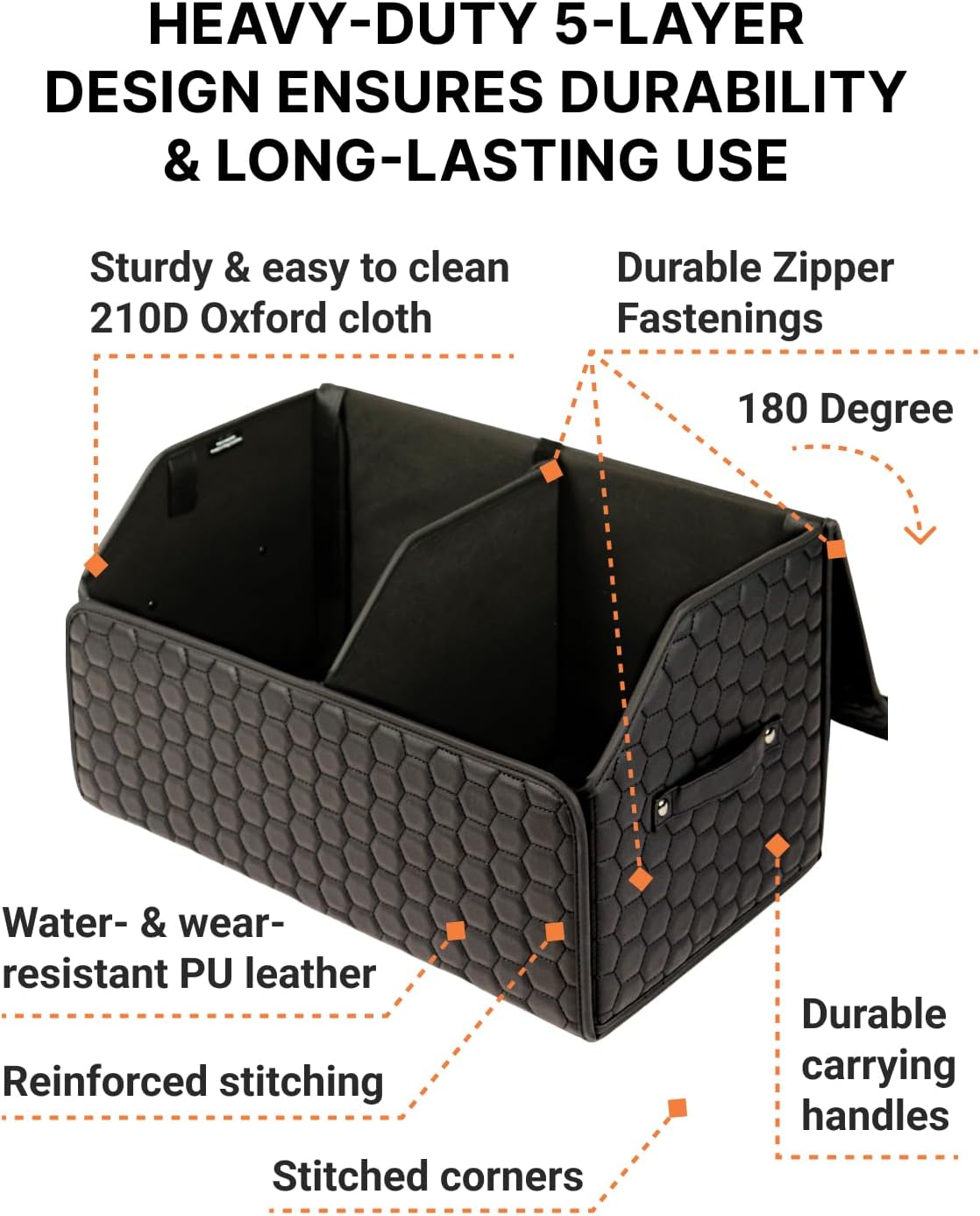 Trunk Organizer For Car - Collapsible Storage Bins - Keep Groceries, Sports Gear & Tools Secure On Road Trips - Best Gifts for Men - Heavy Duty Cargo Tote (Black 21.6)