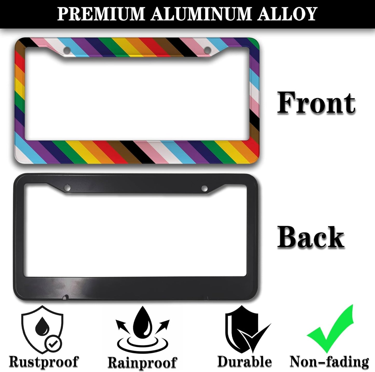 License Plate Frames Rainbow Front License Plate Bracket Rainbow Pride Flag Universal Aluminum Car Accessory 2 Pack with Screw Covers Set