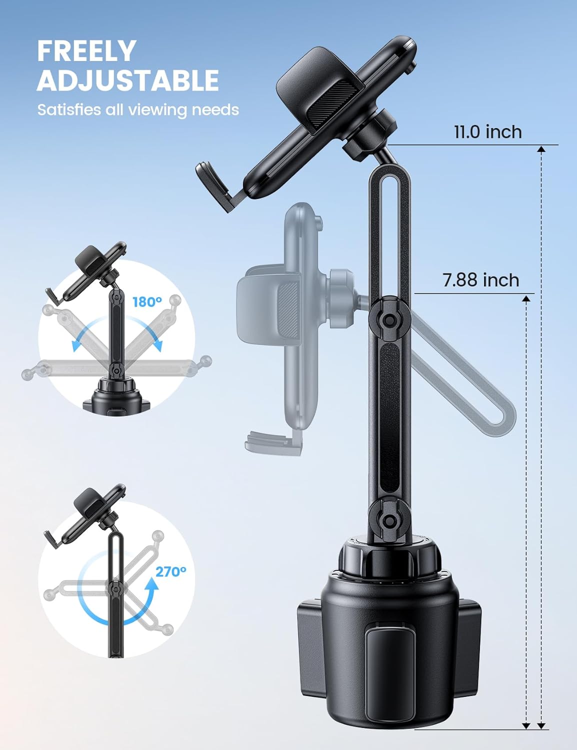 Lamicall Cup Phone Holders for Your Car, [Thick Cases Friendly] Universal Adjustable Car Cell Phone Mount for Truck Golf Cart iPhone 16 Galaxy S25 Ultra and All 4"-7" Smartphones