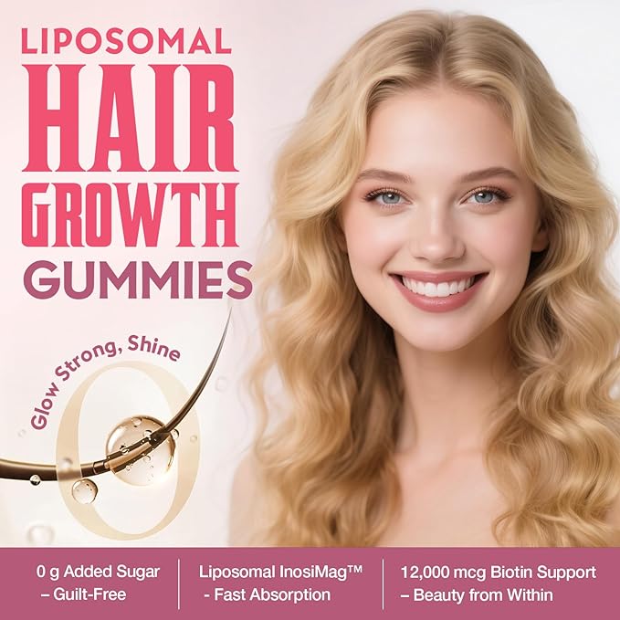 Liposomal Hair Growth Soft Chews – High Potency Hair Growth Vitamins for Women & Men with Biotin, InosiMag Complex, Collagen, Zinc - Strong Hair Skin Nails Vitamins, 120 Count