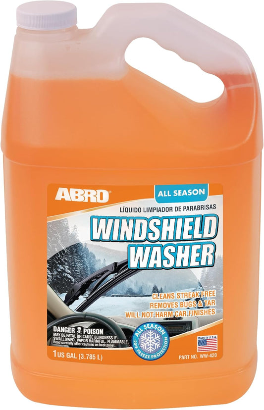 ABRO Car Windshield Washer Fluid: 1 Gallon, All Season/Weather Vehicle Window Cleaner | Streak-Free Clean | Bug and Tar Remover for Cars