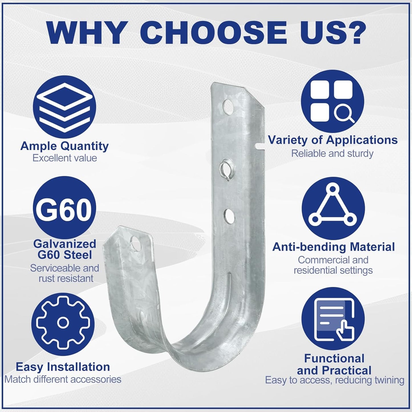 Gisafai 100 Cable Support J Hook, Cable Hooks for Hanging, Heavy Duty Metal Hooks for Wire Management, G60 Galvanized Steel (2 Inch)