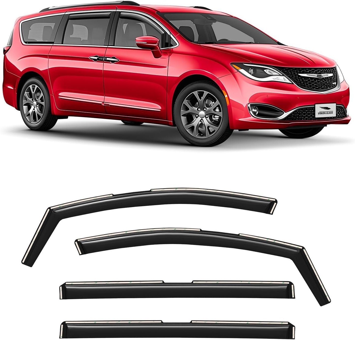 Voron Glass in-Channel Extra Durable Rain Guards for Chrysler Pacifica 2017-2025, Window Deflectors, Vent Window Visors, 4 Pieces - 200581
