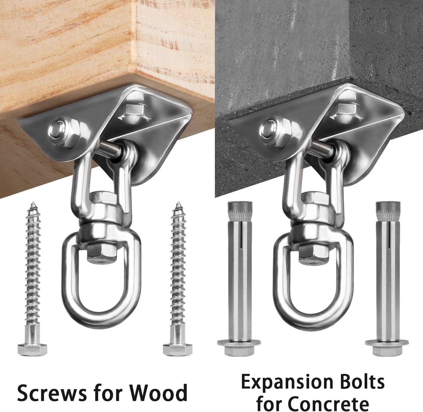 Heavy Duty Swing Hangers for Wooden Sets 2000 LB Capacity Hammock Hanger 360 Swivel Stainless Steel Swing Hardware Accessories 2 Packs for Porch Playground Yoga Heavy Bag