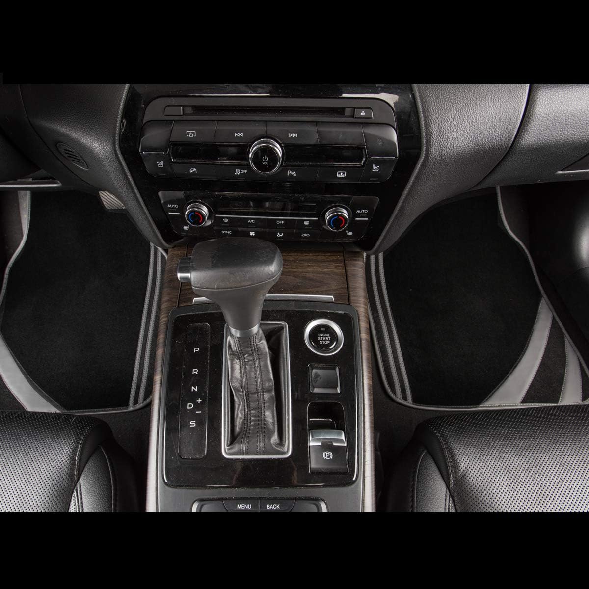 CAR PASS Carpet Car Floor Mats, Edge Leather Waterproof Car Mats with Double Stitch Line and Anti-Slip Backing Design, Fit 95% Automotive,SUVS,Sedan,Vans (Black and Gray)