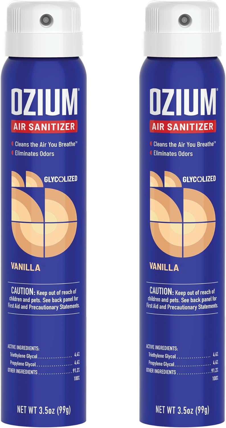 Ozium 3.5 Oz. Air Sanitizer & Odor Eliminator for Homes, Cars, Offices and More, Vanilla Scent, 2 Pack