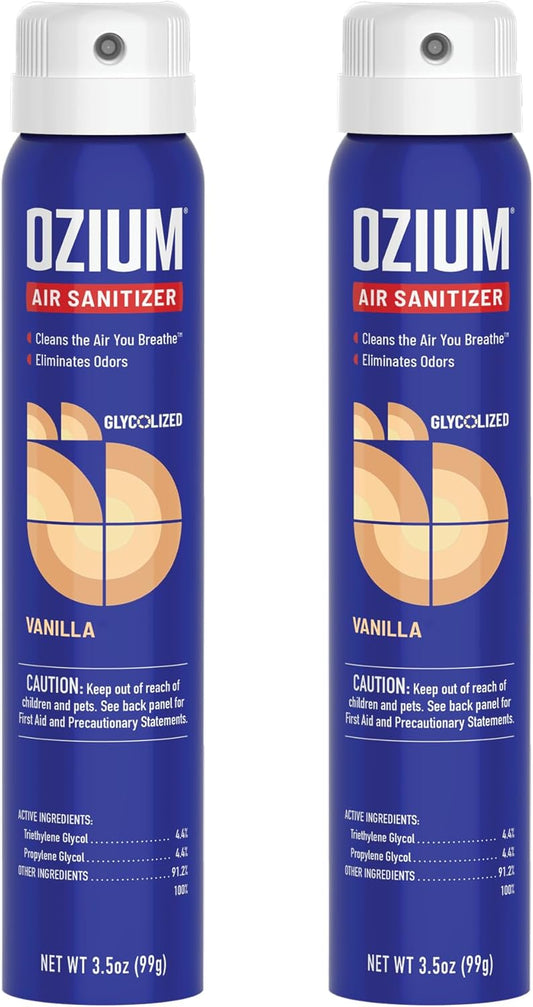Ozium 3.5 Oz. Air Sanitizer & Odor Eliminator for Homes, Cars, Offices and More, Vanilla Scent, 2 Pack
