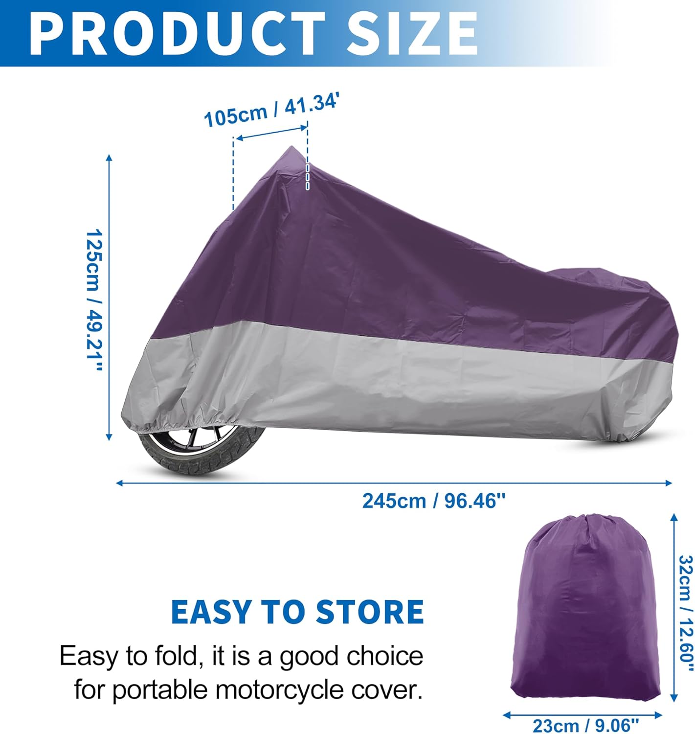 X AUTOHAUX Motorcycle Cover for Harley Davidson for Honda for Suzuki All Season Weather Waterproof Sun Motorbike Cover Fits Up to 96.46'' Motorcycles Vehicle Cover XL Purple Silver Tone