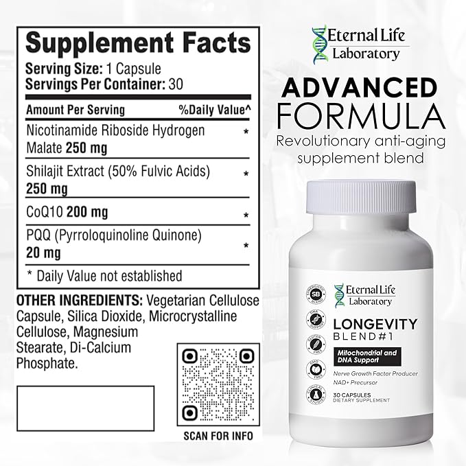 NAD+ Supplement with CoQ10 200mg, PQQ, Nicotinamide Riboside, Shilajit for Anti Aging Skin & Cell Vitality Longevity Blend #1 Made with Himalayan Shilajit and NAD - 30 Veggie Capsules