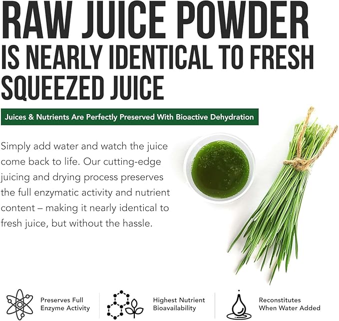 Organic Barley Grass Juice Powder - Grown in Volcanic Soil of Utah - Raw & BioActive Form, Cold-Pressed then CO2 Dried – Gluten Free, GMO free, Vegan - Complements Wheatgrass Juice Powder - 5.3 oz