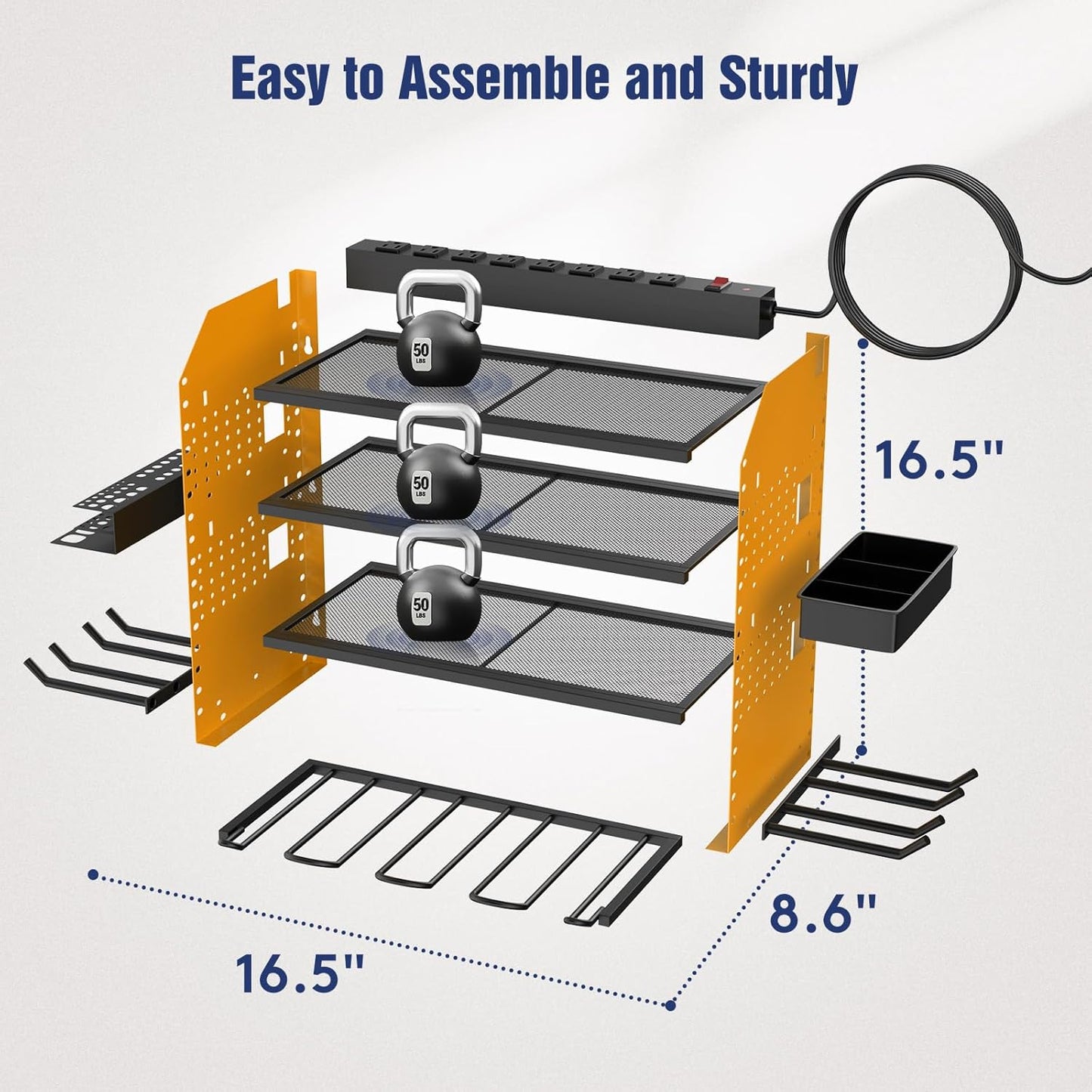 Heavy Duty Power Tool Organizer Wall Mount with Charging Station, 4 Layer Garage Storage Adjustable Shelves Height, Holds 4 Drills, 2 Hooks, Screw & Screwdriver box, Gifts for Fathers Day, Anniversary