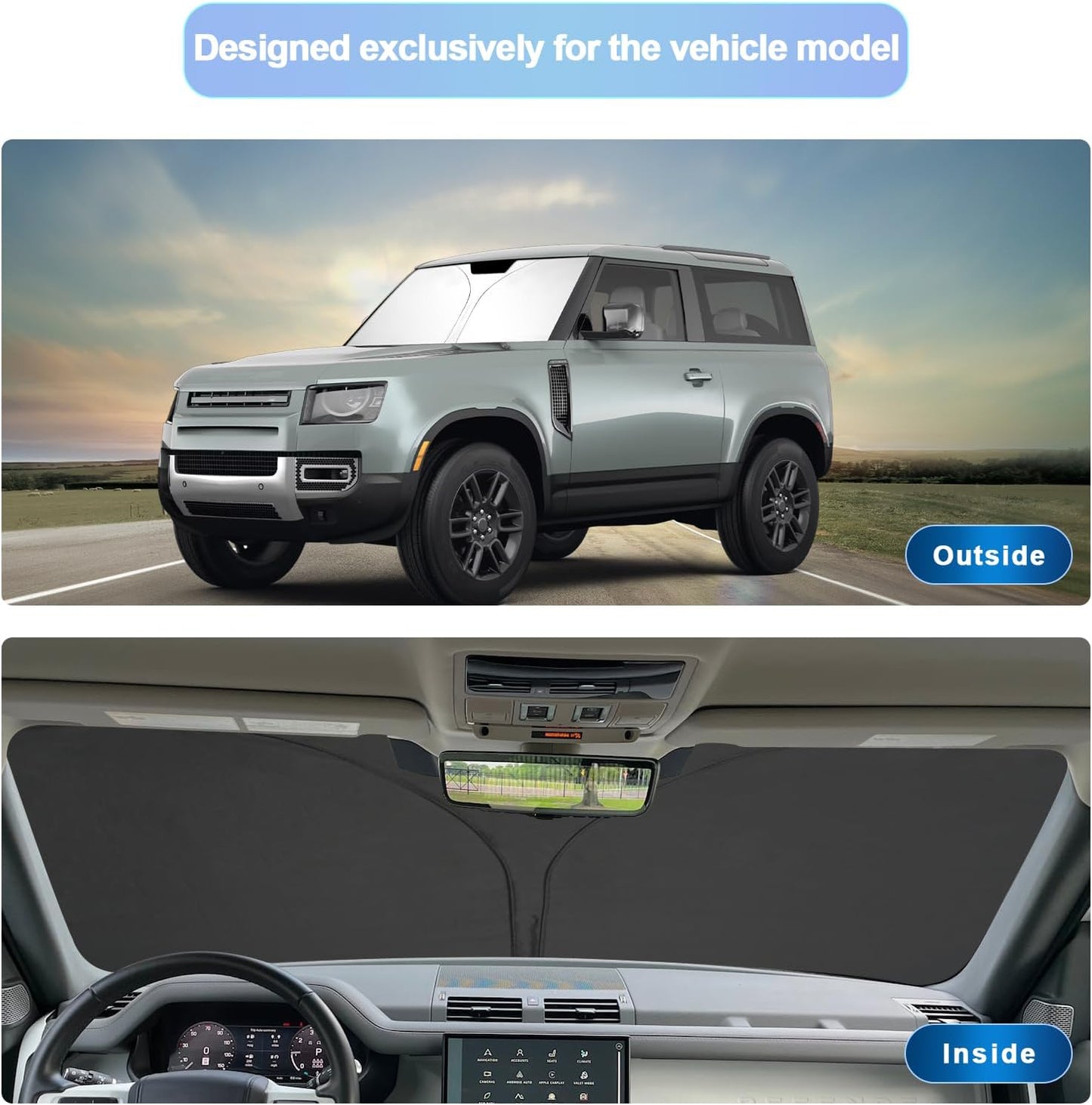 SXCY for 2020-2023 2024 Land Rover Defender Windshield Sunshade 2022-2024 Defender 90 110 130 Accessories 2023 2024 Defender Sun Shade Foldable Sun Shield 2023 2024 Defender Sun Protector