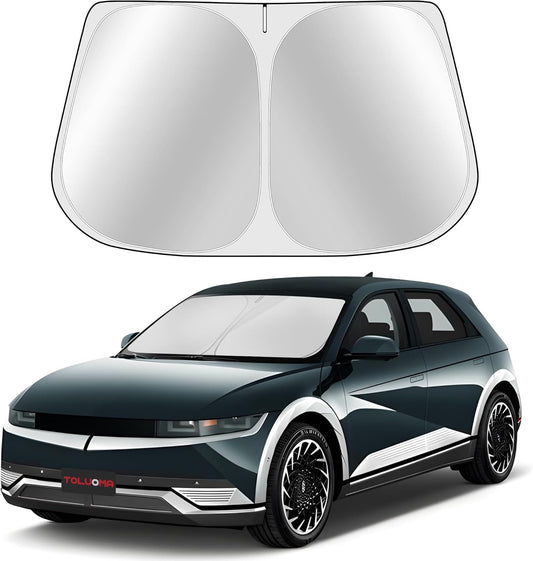 Custom Fit Windshield Sun Shade for H-yun-dai Ioniq 5 2022-2025 - Full Coverage, 210T Reflective Fabric, Double-Layer Design - Blocks 99% UV Rays, Keeps Car Cool, Easy to Install and Store