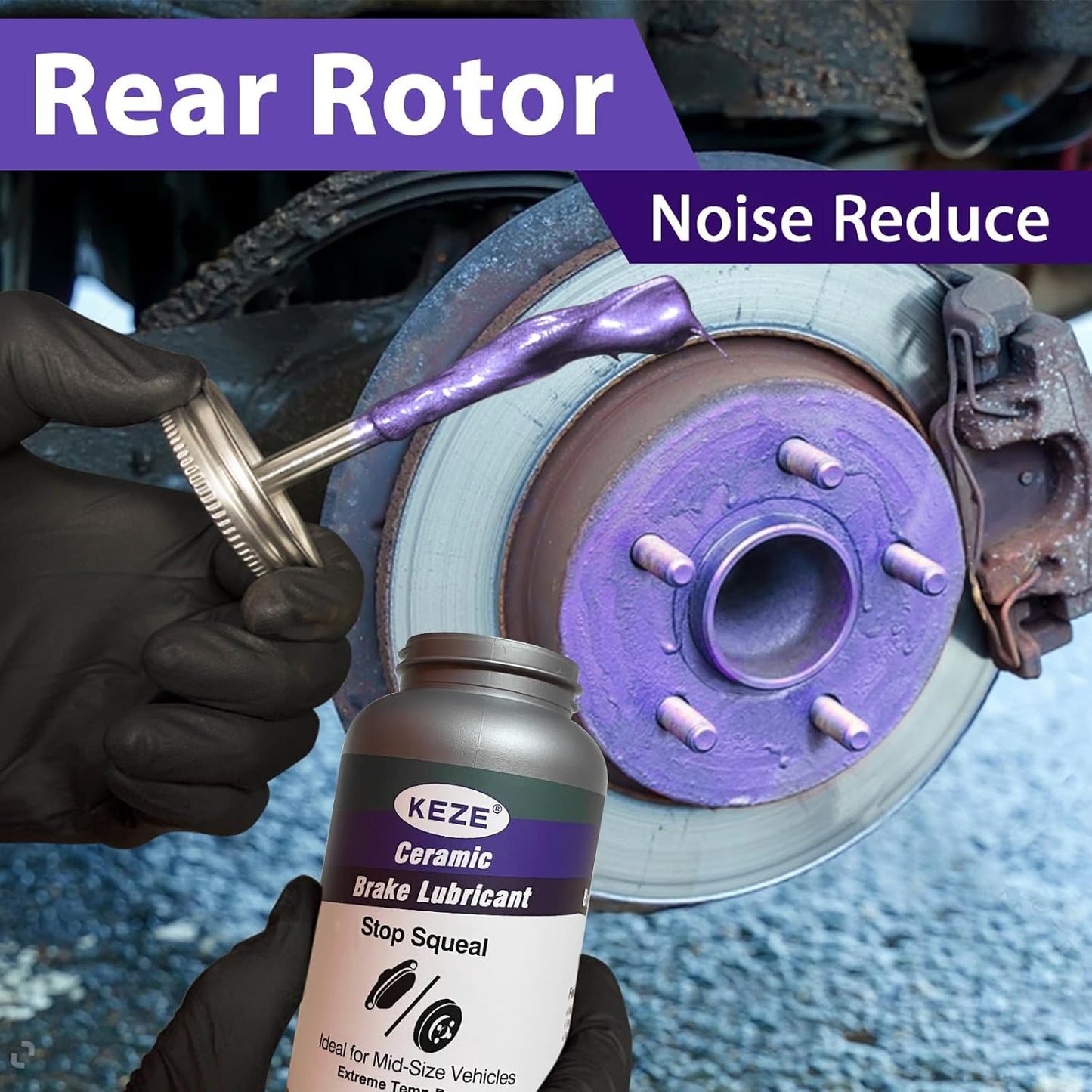 Keze High Temp Ceramic Brake Caliper Grease and Pin Parts Lubricant for Auto Break Sliding Pin Pad,Prevents Seizing Stops Squeaking with Brush Top Can,8 oz