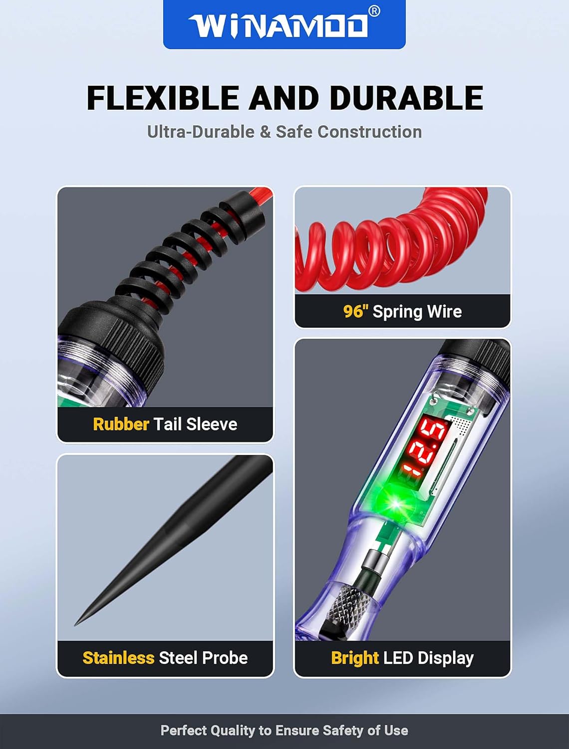 Test Light Automotive 5-90V Digital LED Circuit Tester with Voltage Display, Auto Bidirectional Voltage Tester, Electric Test Pen with Extended Spring Wire & Probe for Car RV Fuse Checker