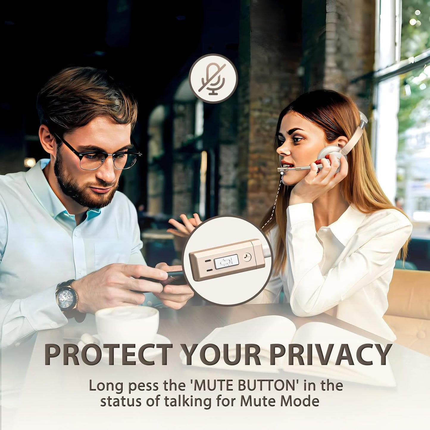 Wireless Headset with Mic for Work, Bluetooth Headset with AI Noise Canceling Microphone, Wireless Headphones with USB Dongle, Charging Base & Mic Mute for for PC/Cell Phones/Call Center/Teams