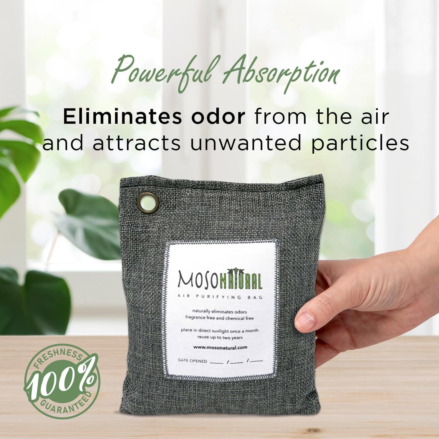 Moso Natural Air Purifying Bag 500g (3 Pack) Premium Bamboo Charcoal Odor Absorber for Home, Bedroom, Kitchen, Basement | Unscented Pet Odor Eliminator | Large Charcoal Deodorizer Bag Covers 250sqft
