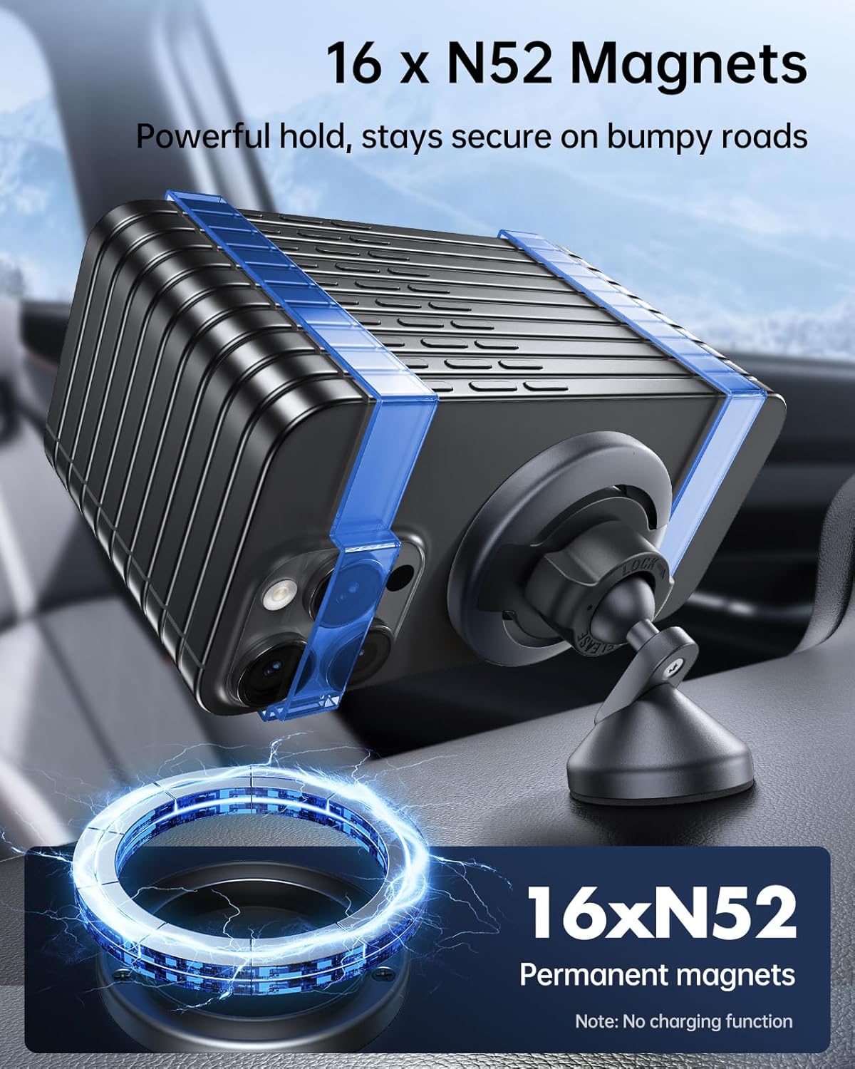 SYNCWIRE for MagSafe Car Mount - 360 Rotation Magnetic Phone Holder for Car Dashboard, Strong Magnets Car Phone Holder Mount Compatible iPhone 16 Pro Max 15 14 13 12,Samsung - MagSafe Car Accessories