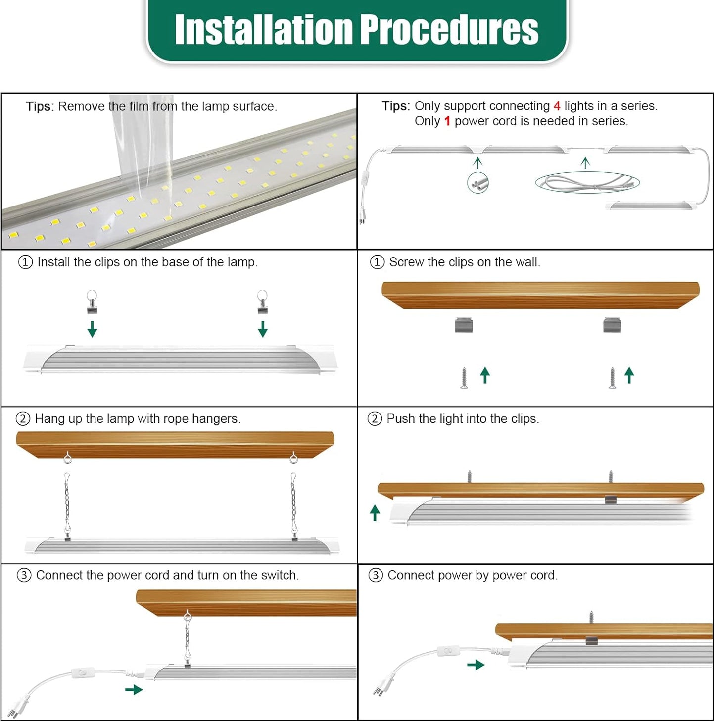 6 Pack LED Shop Light 4FT 60W, 8700LM Linkable Utility Garage Lights 5000K Daylight White Hanging/Mounted, Super Bright Under Cabinet Light