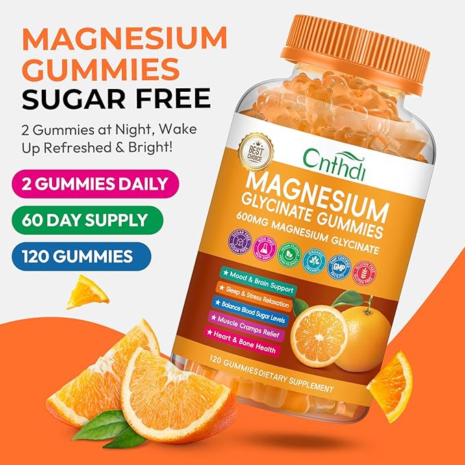 Magnesium Glycinate Gummies, High Absorption Magnesium Gummies with L-Threonate, Calcium, Vitamin B6, D3, Sugar Free Chews for Adults & Kids Relaxation, Stress Relief, Night Rest