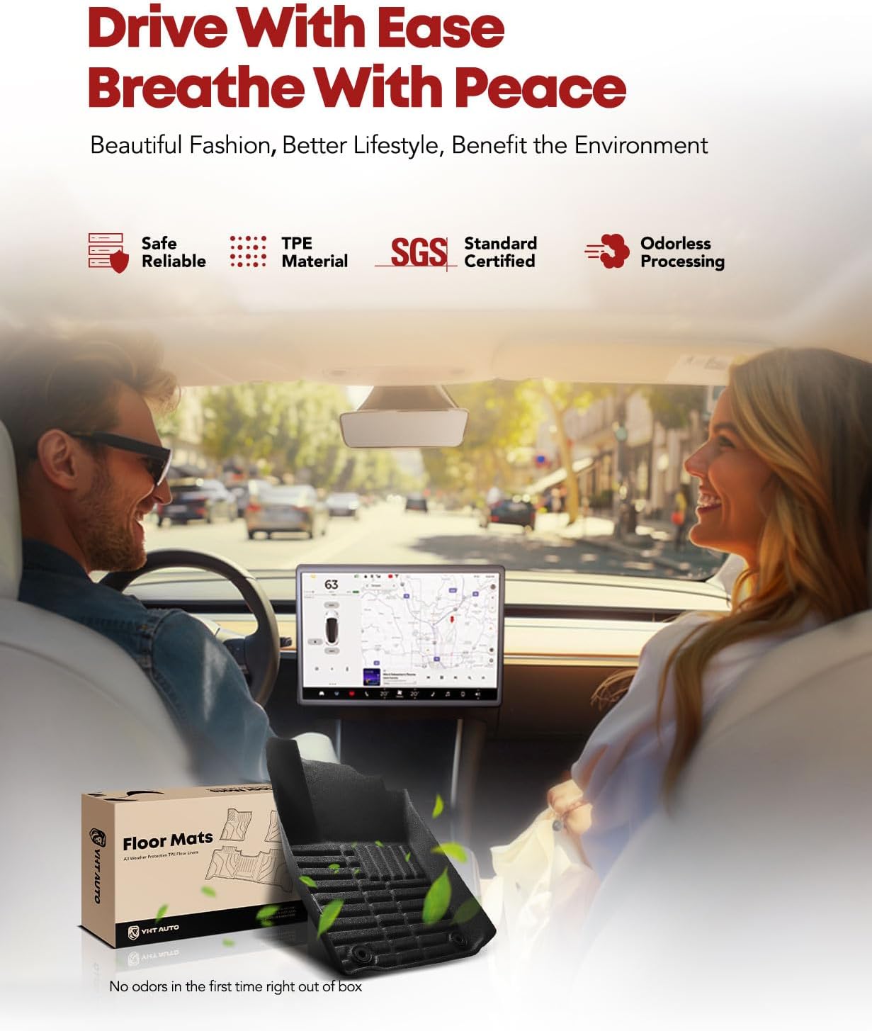 YHTAUTO Automotive All Weather Floor Mats Compatible with Lexus ES350 2013-2018, Car Mats Custom Fit TPE Floor Liners Front & Back Seat, Black, Set of 3