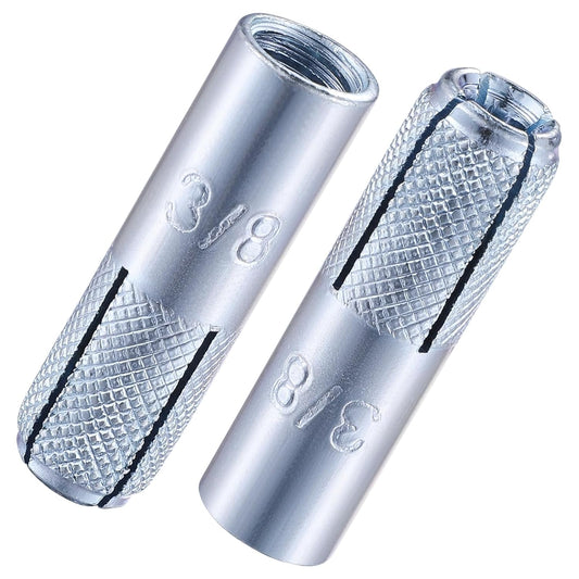 Wensilon(100 pcs) 3/8"-16 Premium Zinc Plated Carbon Steel Drop in Anchors Assortment, Knurled Drop-in-Anchor for Solid Concrete, Internal Forced Expansion Screw Bolts