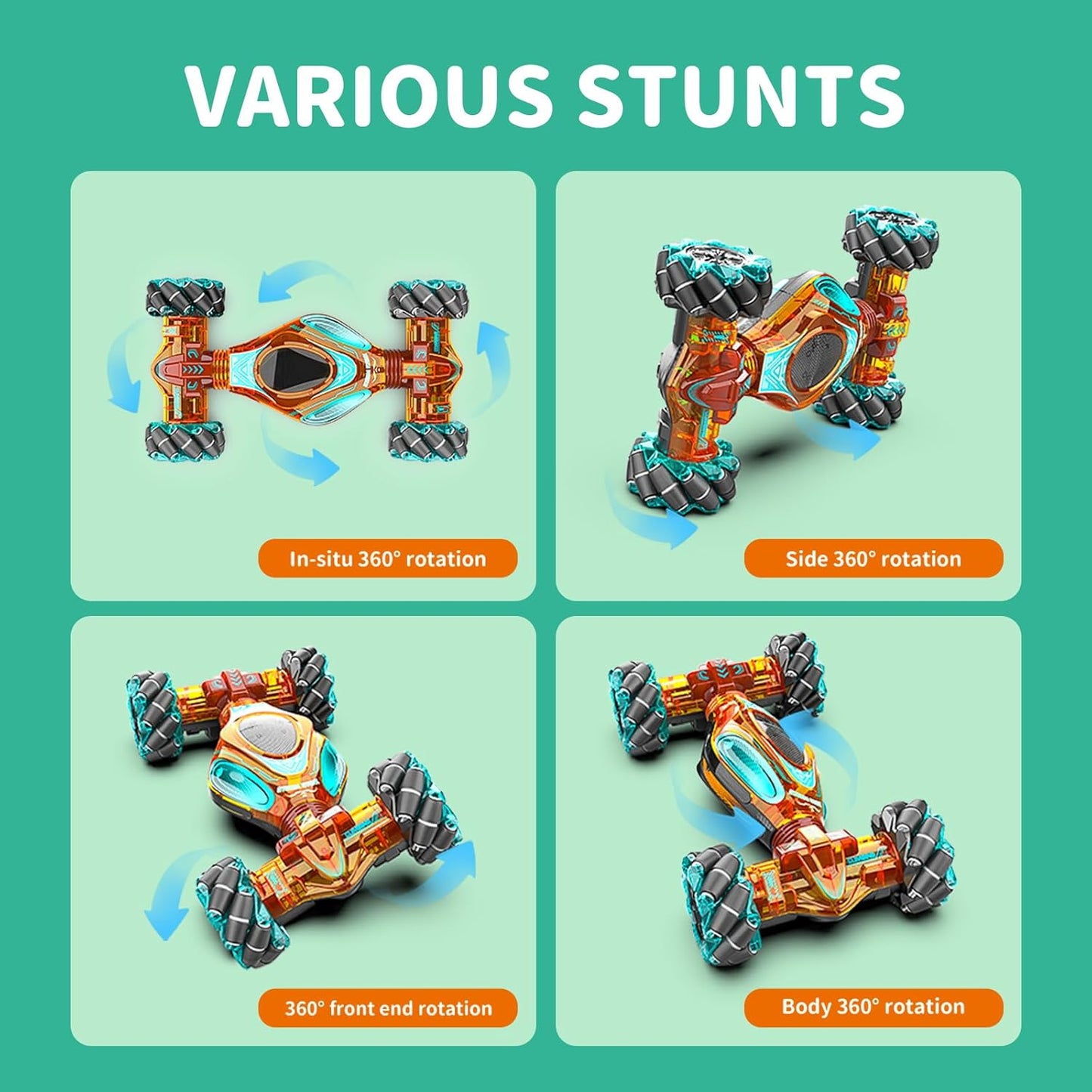 RC Car Gesture Hand Gesture Sensing RC Stunt Double-Side Flip 360° All-Round Rotation Drift Twist Car with Light Music for Boys Kids Birthday Xmas Gift