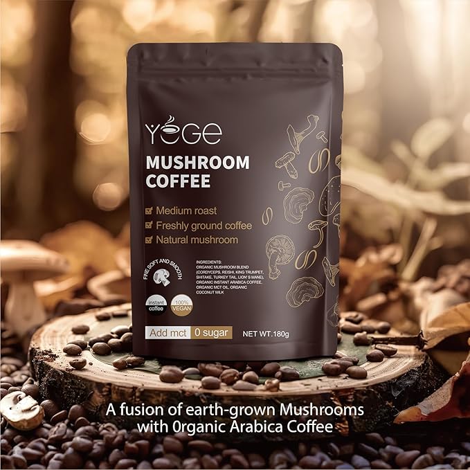 Mushroom Coffee, Instant Organic Mushroom Coffee with Cordyceps, Reish, King Trumpet, Shitake, Turkey Tail, Lions Mane for Energy, Focus, Positive Mood & Immune Support (30 Servings)