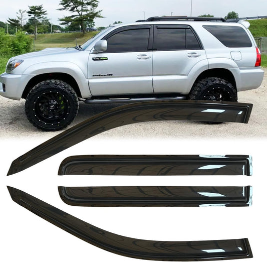 4pcs Original Shatterproof Outside Mount Style Sun Rain Guards Durable Side Window Wind Deflectors Dark Smoke Vent Window Visors Fit for 2003-2009 Toyota 4Runner (N210) 94924