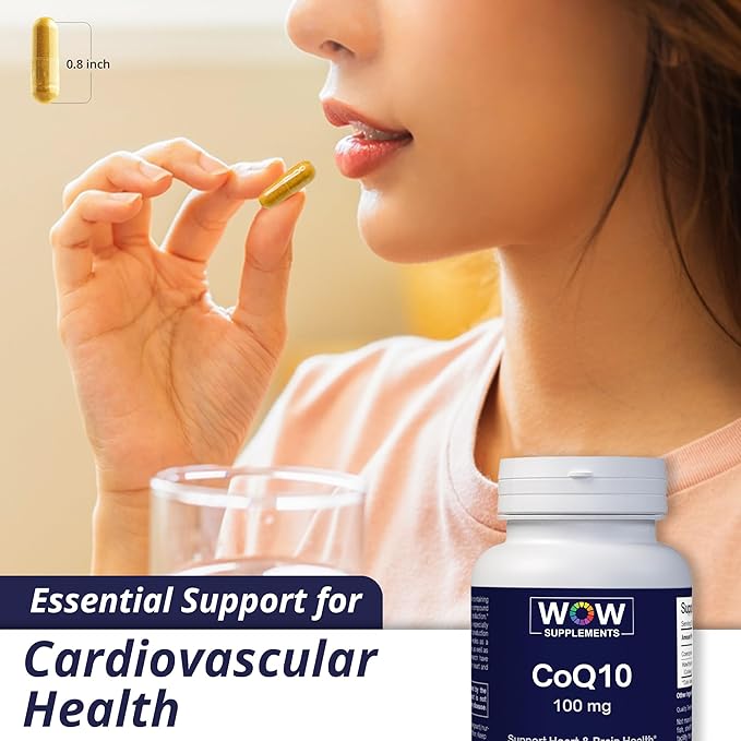 WOW Supplements CoQ10 100 mg with Hawthorn Berry - High Absorption CoQ10 100mg for Energy Production, Heart and Cellular Health - Non-GMO, Gluten-Free Coenzyme Q10 100mg Supplement - 90 Capsules