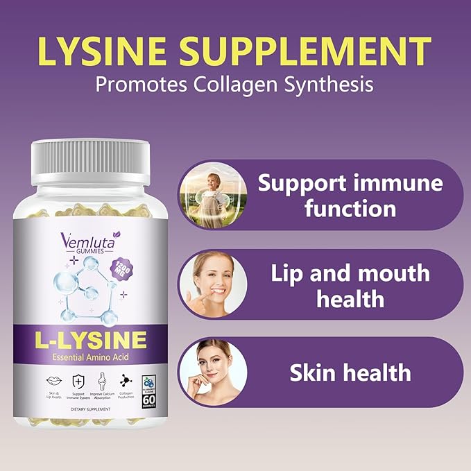 2 Packs 1200 MG L-Lysine Gummies for Immune Support & Collagen Boost - Chewable Lysine Supplement for Adults, Lip ＆ Cold Sore* Support for Women,Blueberry, Non-GMO, Gluten Free,120 Counts