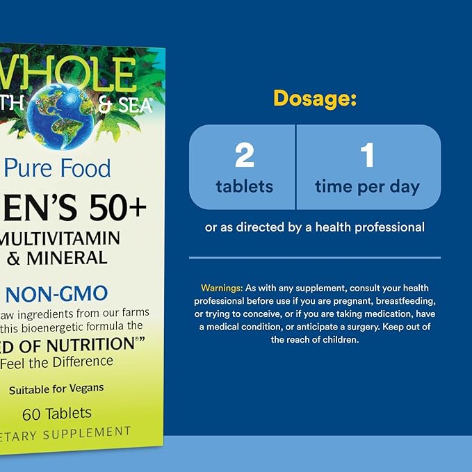 Natural Factors, Men's 50+ Multivitamin & Mineral, 1 Serving Contains Nutrition Equivalent to ½ lb of Veggies, 60 Count (Pack of 1)