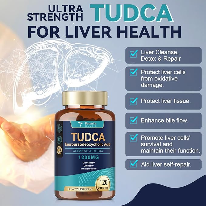 (2 Packs) TUDCA Supplement 1200mg (Tauroursodeoxycholic Acid), Ultra Strength Pure TUDCA Bile Salts Liver Support Supplements, Liver and Gallbladder Cleanse & Repair, Vegan