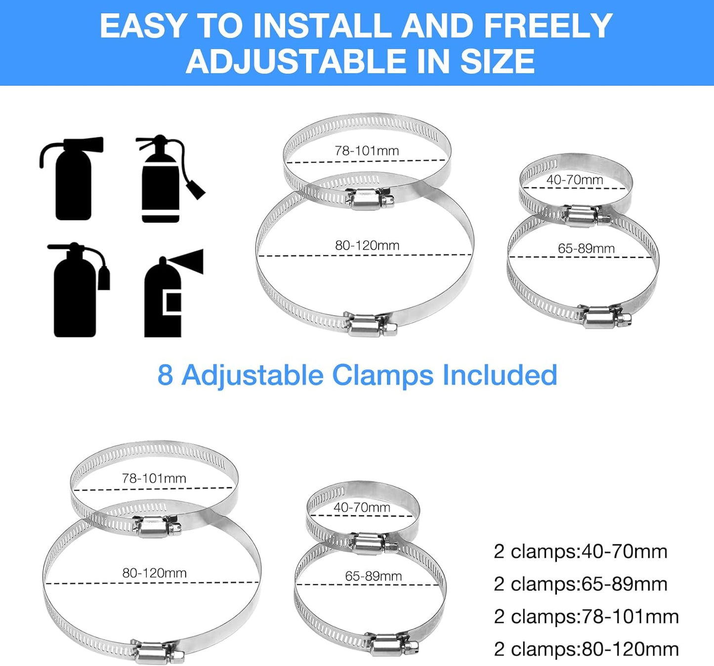 Vehicle Fire Extinguisher Mount Bracket, Aluminum Adjustable Quick Release Roll Bar Fire Extinguisher Bottle Mount with 8 Clamps, Compatible with Jeep Wrangler JK TJ Rubicon UTV, Gold