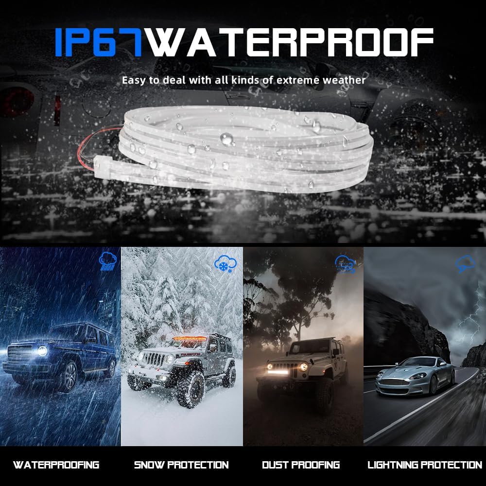 Upgrade Dynamic Flowing Car LED Trunk Light Strip, 158Inch Universal Flexible Cutting Silicone Waterproof Neon Lights Strip, 12V Interior Ambient Lighting for Cars SUVs(Ice Blue)