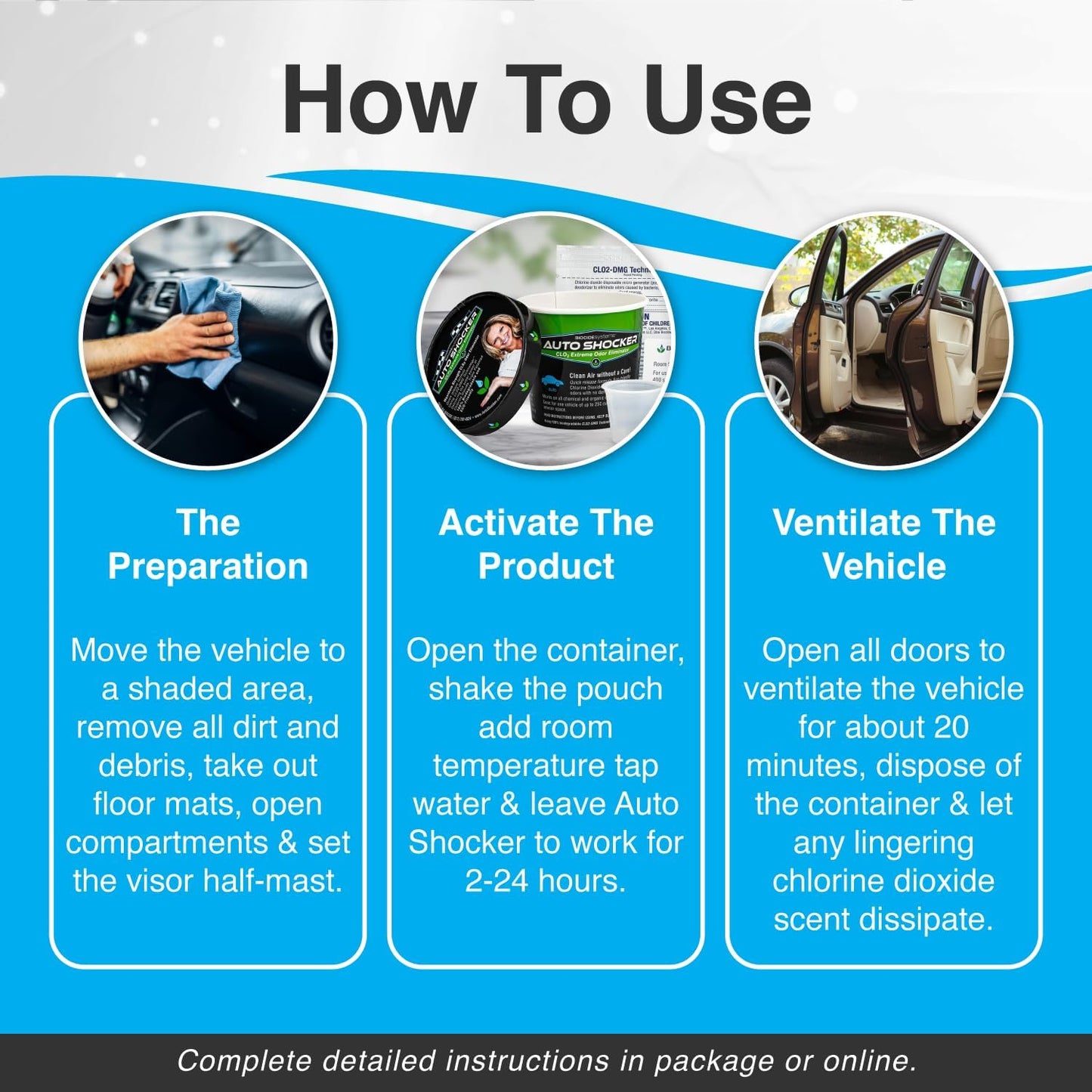 Auto Shocker Strong Quick Release Car Odor Eliminator, Eco-Friendly Smell Remover for Tough Odors in Vehicle Interiors, Up to 250 Cubic Feet (4-Pack)