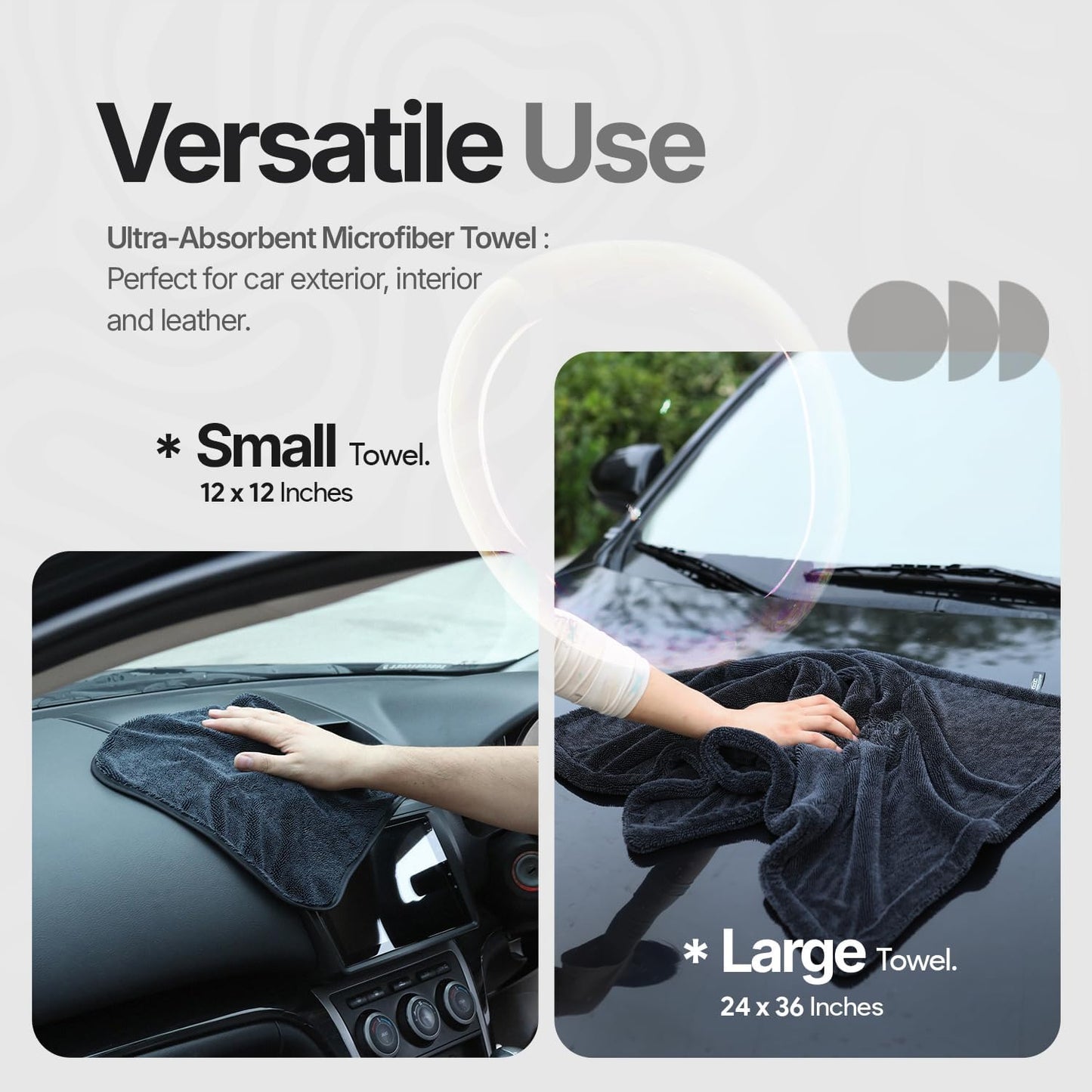 Crystal Clean 1300GSM Microfiber Towels for Cars – XL Drying Towel 2-Pack (24x36 & 12x12) with Double Twisted Loop, Professional Detailing Towel Car Detailers - Quick Dry, Paint Safe & Swirl-Free