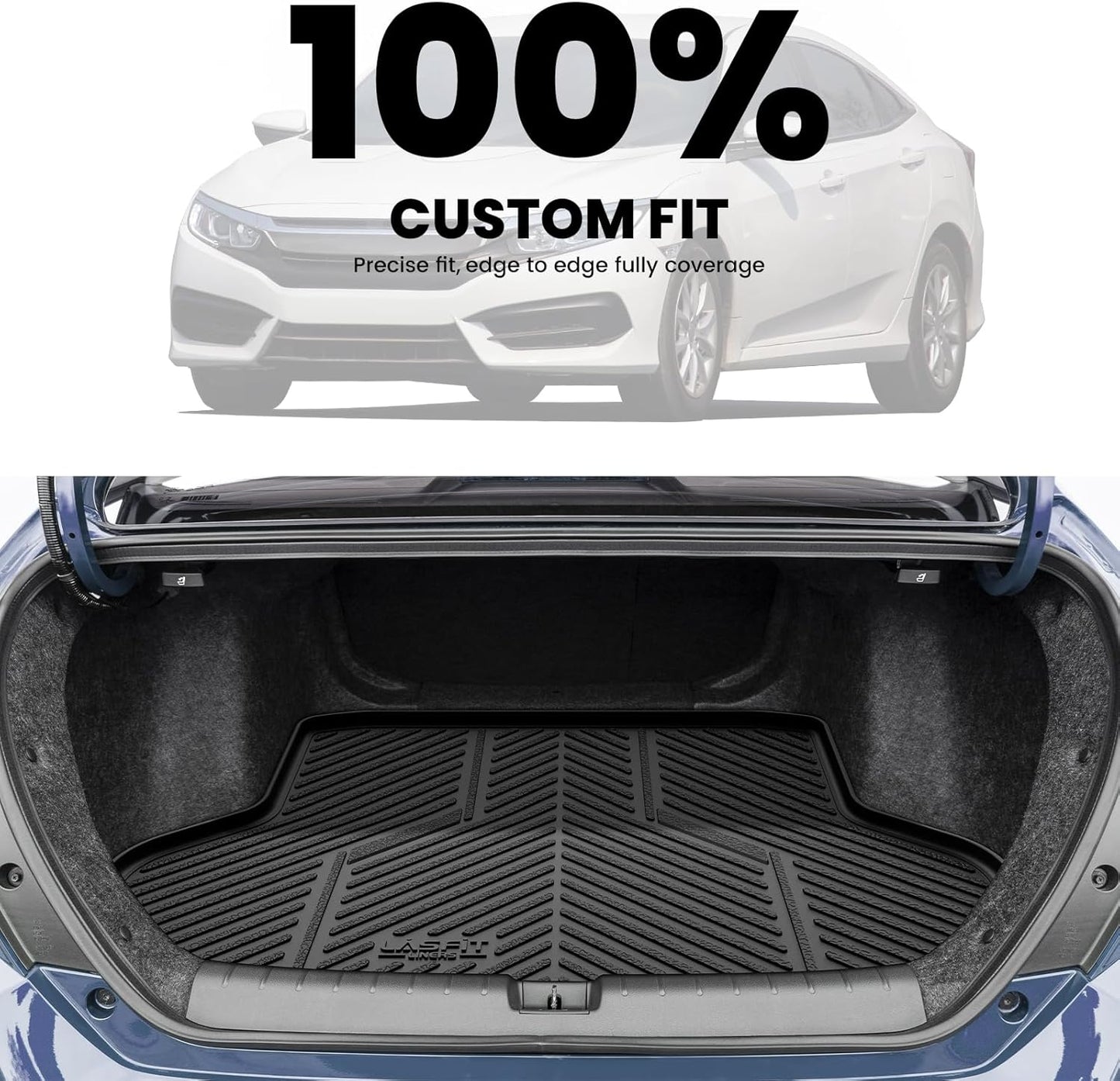 LASFIT Trunk Mat for Honda Civic Sedan 2016-2021, All Weather TPE Custom Fit Trunk Liner Trunk Tray Cargo Mat Cargo Liner Cargo Tray (Not for Hatchback/Coupe)
