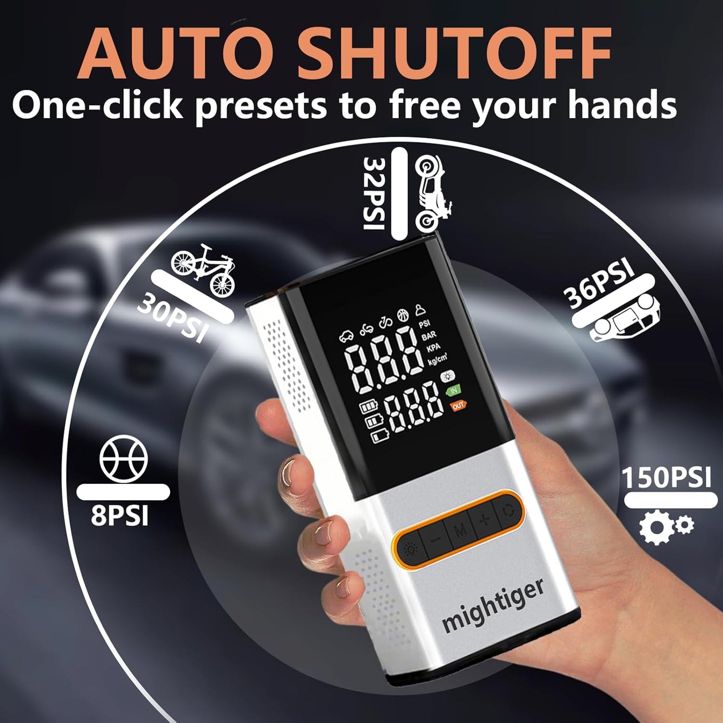 Tire Inflator Portable Air Compressor Cordless Mini Automatic Air Pump with Digital Pressure Gauge 150PSI 3X Fast Inflation and Auto Shutoff SOS Light Tires Pump for Car Motorcycle