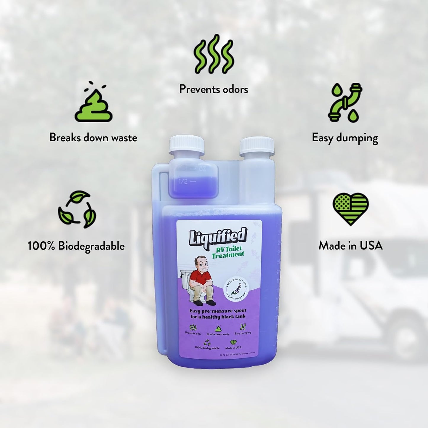 Liquified RV Toilet Treatment - Black Holding Tank Digester - Odor Eliminator - Lavender Scent - Matts RV Reviews (Lavender, 32oz)