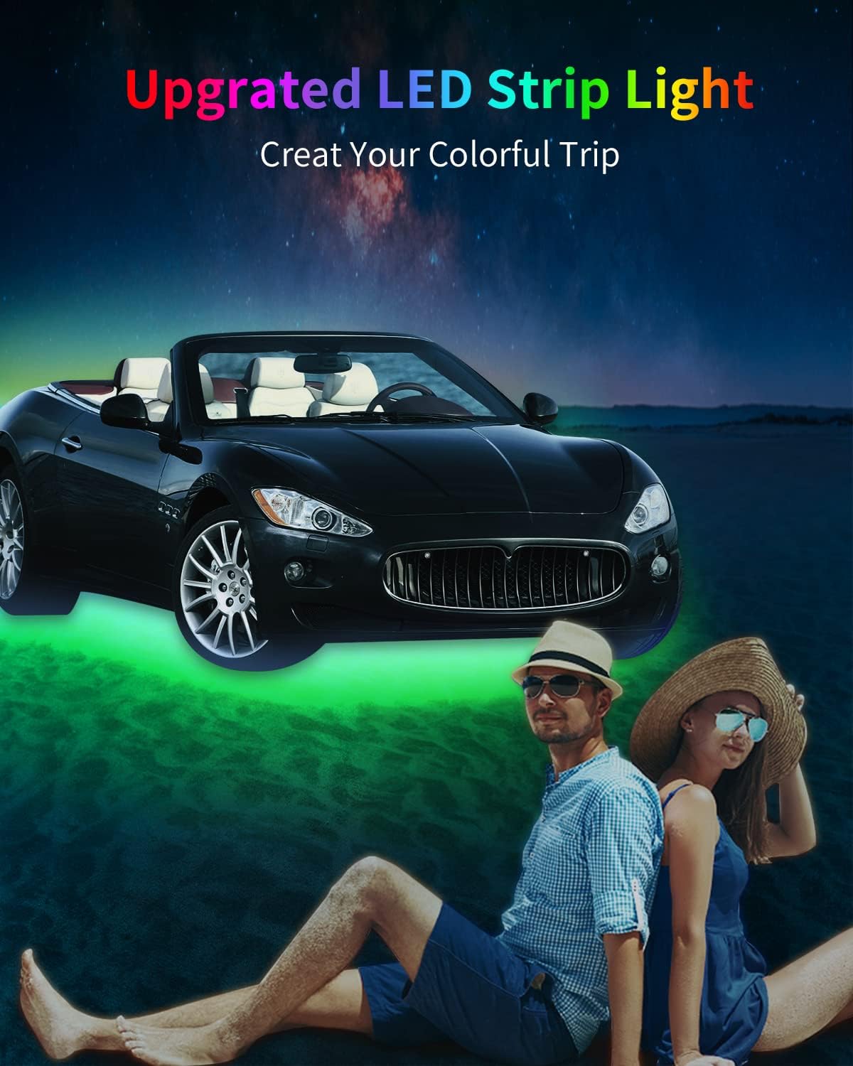 Green Led Strip Lights,24inch 12V Interior Light Strip IP68 Waterproof Cuttable for Car Motorcycles Boat Golf Cart Truck Cargo Home Decoration with Strong Nano Tape(4PCS)