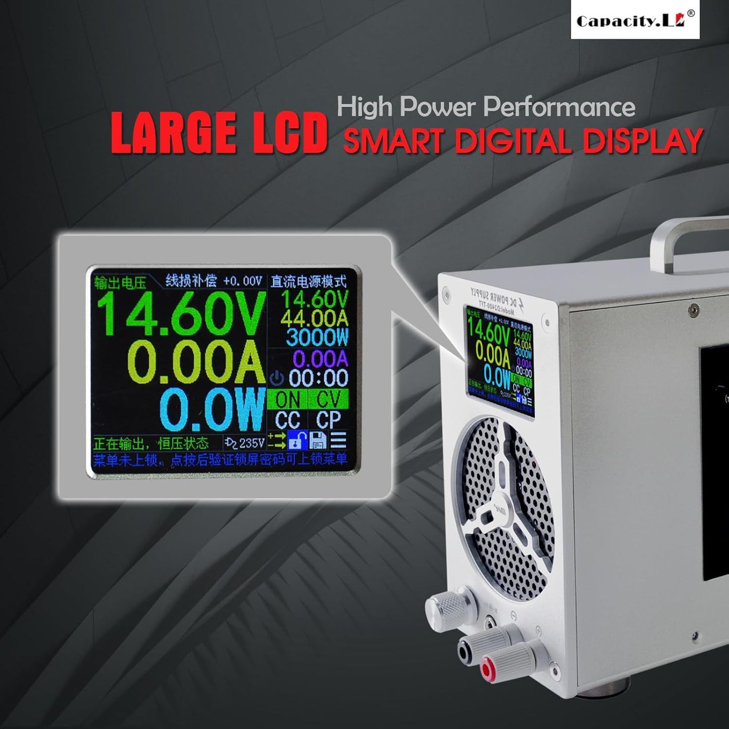 High Power Battery Charger, Upgraded Design LifePO4 Battery Charger, One Click Control Adjustable Current/Voltage Portable Adapter for LiFePO4 Lithium Iron Rechargeable Battery(60V/50A)