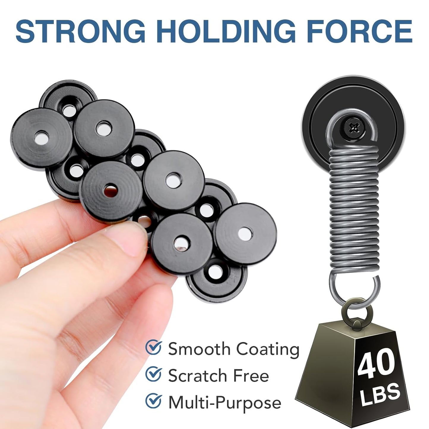 MIKEDE Strong Magnets Heavy Duty, 40LB Strong Rare Earth Magnets, Black Neodymium Cup Magnet with Countersunk Hole and Steel Screws, Powerful Pot for Wall Mounting,Workplace - 10 Pack