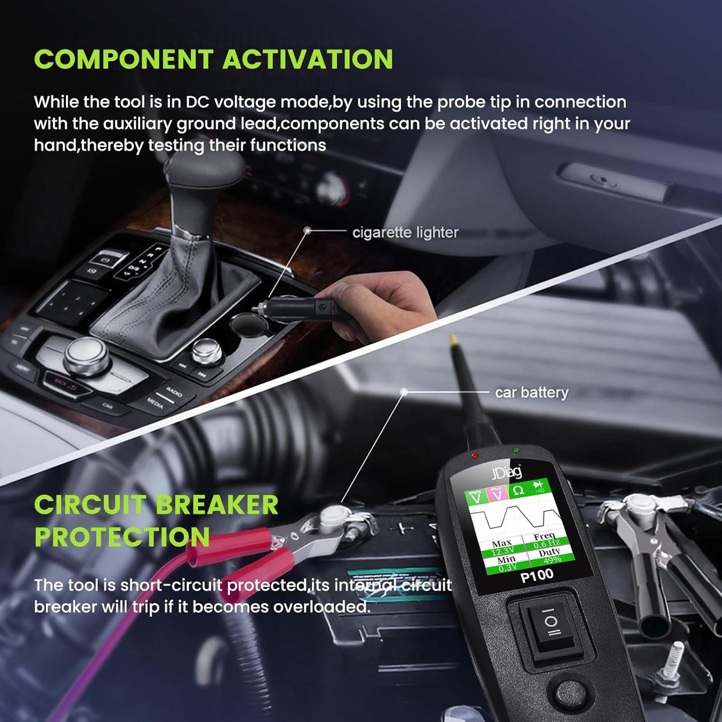 Power Circuit Probe Kit, P100 Car Circuit Tester, 12V 24V Automotive Electrical Tool, 6-30V Vehicle Short Circuit Finder with 40ft Cable, Trailer Truck Voltage Current Detector